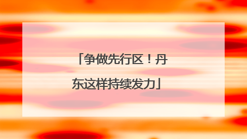 争做先行区！丹东这样持续发力