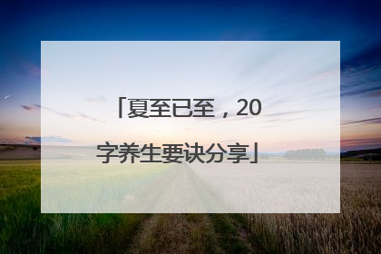 夏至已至，20字养生要诀分享