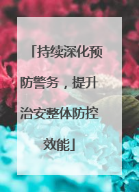 持续深化预防警务，提升治安整体防控效能